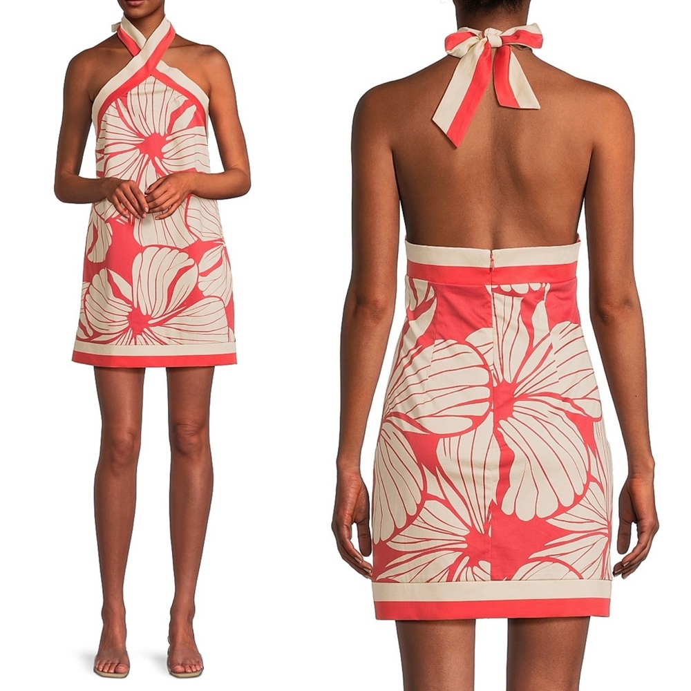 Hutch Baker Halter Mini Dress Coral Floral Size 8 NWT